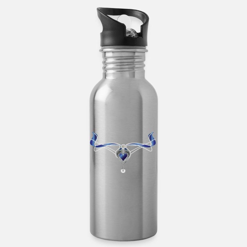 blaues Saphir Trachten-Collier mit Herz und Perle - Trinkflasche mit integriertem Trinkhalm - Lightsilver