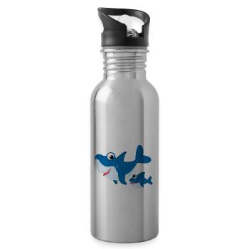 Requin bleu requin bleu bébé requin doux mignon - Gourde avec paille intégrée - argent clair - Droite