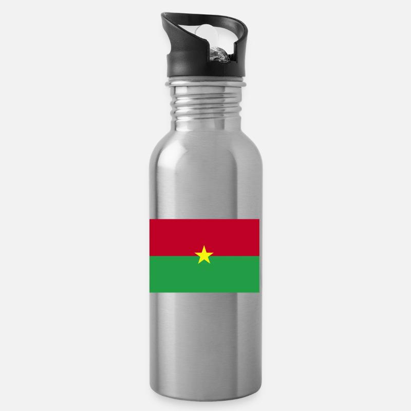 Drapeau du Burkina Faso - Gourde avec paille intégrée - argent clair