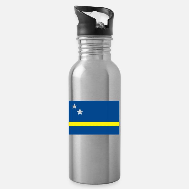 Curacao flag - Water bottle with straw - silver