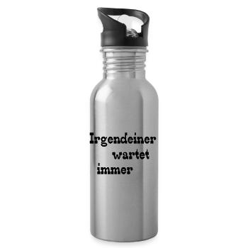 Irgendeiner wartet immer - Trinkflasche mit integriertem Trinkhalm - Lightsilver - Rechts