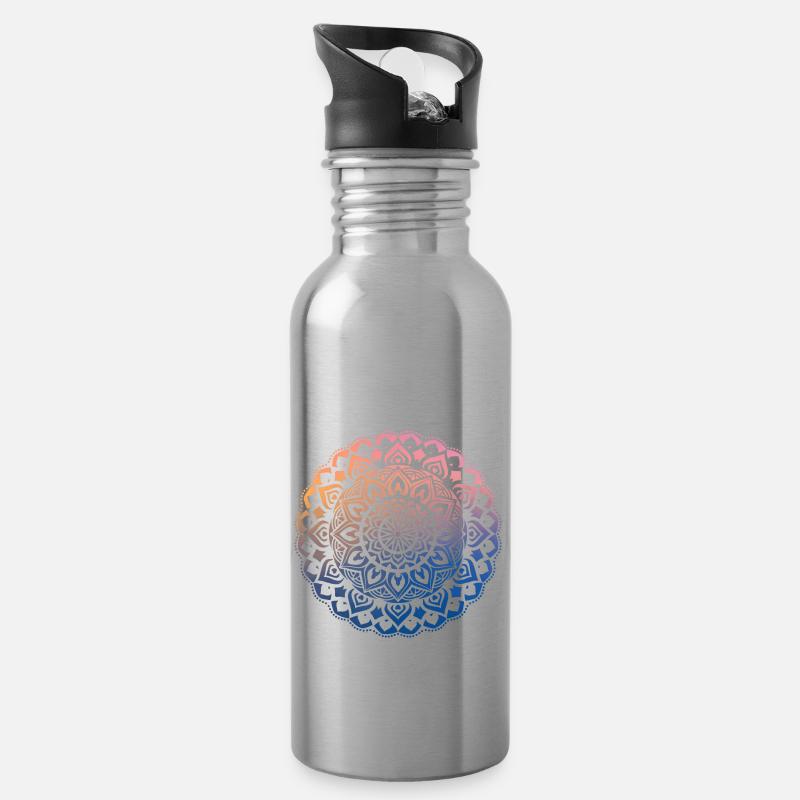 Mandala - Trinkflasche mit integriertem Trinkhalm - Lightsilver