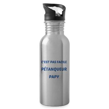 t shirt papy petanque cadeau noel grand pere - Gourde avec paille intégrée - argent clair - Droite