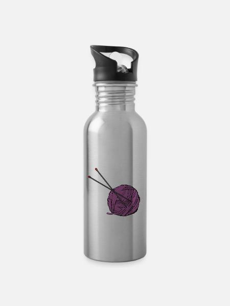 Pinkes Strickgarn - Trinkflasche mit integriertem Trinkhalm - Lightsilver