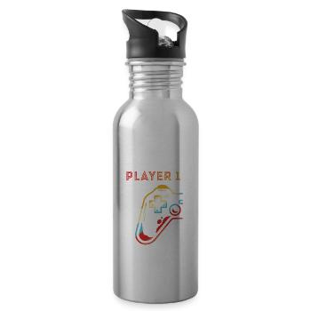 Gamer Quote Matching Gamer Paar Spieler 1 - Trinkflasche mit integriertem Trinkhalm - Lightsilver - Rechts
