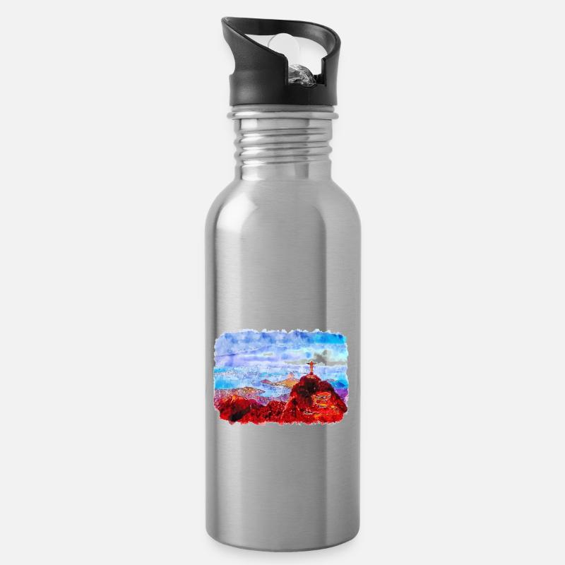 Rio de Janeiro Brésil Aquarelle Dessin - Gourde avec paille intégrée - argent clair