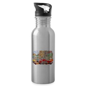 Habana Kuba Aquarell Skizze Gezeichnete Illustration - Trinkflasche mit integriertem Trinkhalm - Lightsilver - Rechts