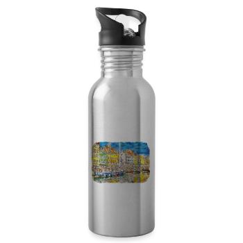 Copenhagen Denmark Watercolor Sketch Illustration - Water bottle with straw - silver - Right