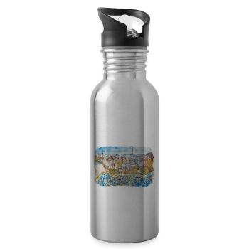 Barcelona Spanien Aquarellskizze Gezeichnete Zeichnung - Trinkflasche mit integriertem Trinkhalm - Lightsilver - Rechts