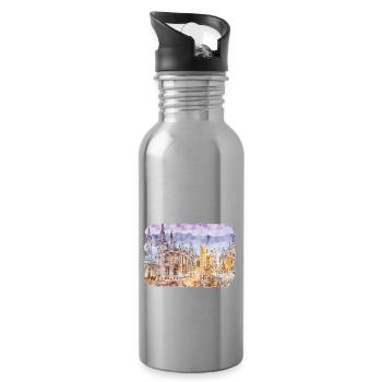 Belgium Landmark Watercolor Sketch Paint Drawing - Water bottle with straw - silver - Right