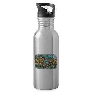 Copenhagen Denmark Watercolor Sketch Illustration - Water bottle with straw - silver - Right