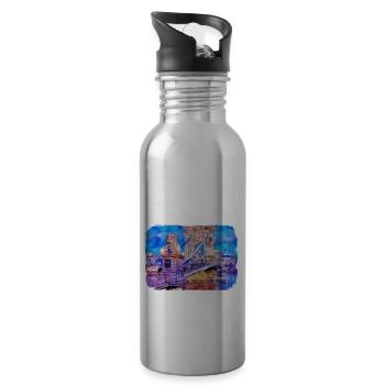 Budapest Ungarn Aquarell Skizze Illustration - Trinkflasche mit integriertem Trinkhalm - Lightsilver - Rechts