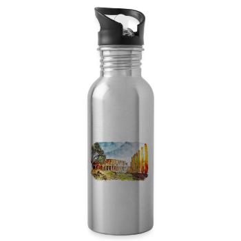 Rom Italien Aquarell Skizze Handgezeichnetes Gemälde - Trinkflasche mit integriertem Trinkhalm - Lightsilver - Rechts