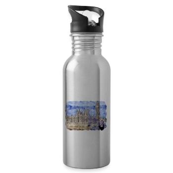 Uk Landmark Watercolor Sketch Painting Illustratio - Water bottle with straw - silver - Right