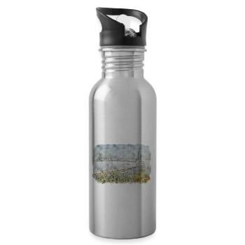 Mumbai India Watercolor Sketch Painting Drawing - Water bottle with straw - silver - Right