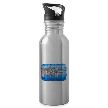 Luzern Schweiz Aquarellskizze gezeichnet Illust - Trinkflasche mit integriertem Trinkhalm - Lightsilver - Rechts