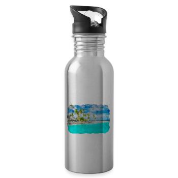 Maldives Watercolor Sketch Hand Drawn Illustration - Water bottle with straw - silver - Right