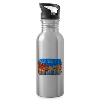Florence Italie Aquarelle Esquisse Peinture Dessinée - Gourde avec paille intégrée - argent clair - Droite