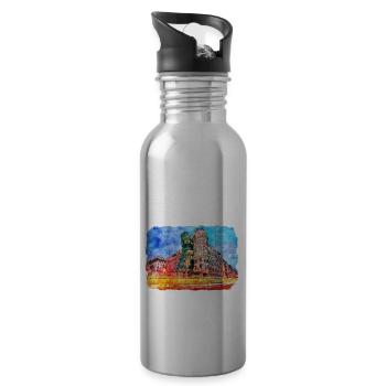 Prag Tschechien Aquarell Skizze Zeichnung - Trinkflasche mit integriertem Trinkhalm - Lightsilver - Rechts