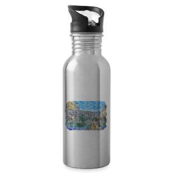 Vienna Austria Watercolor Sketch Painting - Water bottle with straw - silver - Right