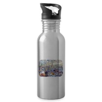 Copenhagen Denmark Watercolor Sketch Illustration - Water bottle with straw - silver - Right