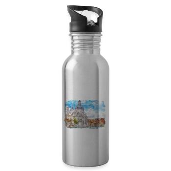 Italy Watercolor Sketch Hand Drawn Illustration - Water bottle with straw - silver - Right