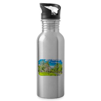 England UK Watercolor Sketch Drawn Illustration - Water bottle with straw - silver - Right