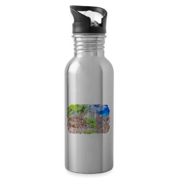 England UK Watercolor Sketch Drawn Illustration - Water bottle with straw - silver - Right