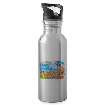 San Miguel De Allende Mexico Watercolor Sketch Dra - Water bottle with straw - silver - Right