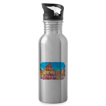 Bologna Italy Watercolor Sketch Drawn Illustration - Water bottle with straw - silver - Right