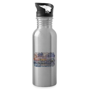 Kroatien Aquarellskizze Handgezeichnete Illustration - Trinkflasche mit integriertem Trinkhalm - Lightsilver - Rechts