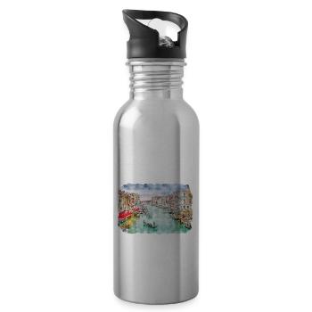 Italy Watercolor Sketch Hand Drawn Illustration - Water bottle with straw - silver - Right