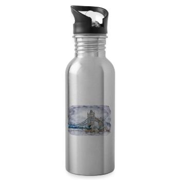 Uk Landmark Watercolor Sketch Painting Illustratio - Water bottle with straw - silver - Right