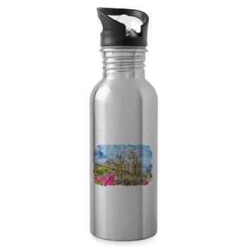 Scotland UK Watercolor Sketch Drawn Illustration - Water bottle with straw - silver - Right