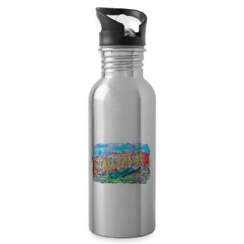 Venice Italy Watercolor Sketch Drawn Painting - Water bottle with straw - silver - Right