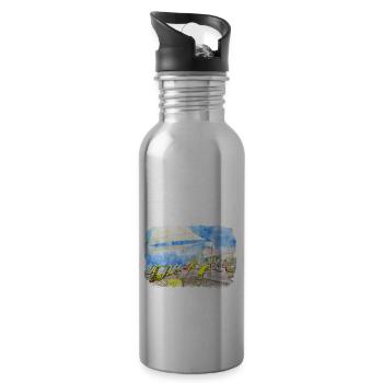 Maldives Watercolor Sketch Hand Drawn Illustration - Water bottle with straw - silver - Right