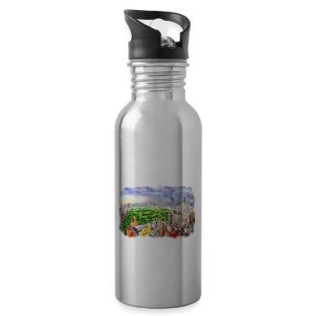 New York USA Watercolor Sketch Painting Drawing - Water bottle with straw - silver - Right