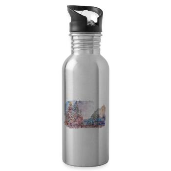 St Petersburg Russia Watercolor Sketch Painting - Water bottle with straw - silver - Right