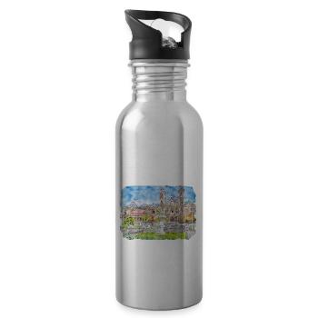 San Sebastian Spain Watercolor Sketch Illustration - Water bottle with straw - silver - Right