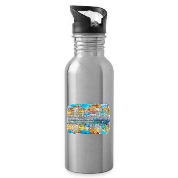 Copenhagen Denmark Watercolor Sketch Illustration - Water bottle with straw - silver - Right