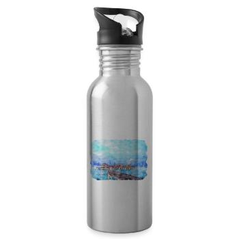 Indonesia Watercolor Sketch Hand Drawn Painting - Water bottle with straw - silver - Right