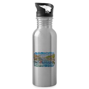 Paris Frankreich Aquarellskizze Gezeichnete Illustration - Trinkflasche mit integriertem Trinkhalm - Lightsilver - Rechts