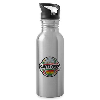 Santa Cruz Bolivia Flag Travel Souvenir Badge Stam - Water bottle with straw - silver - Right