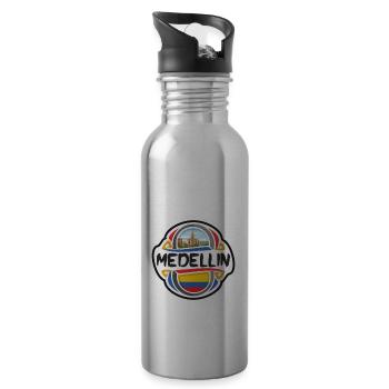 Medellin Kolumbien Flagge Abzeichen Reise Souvenir Stempel - Trinkflasche mit integriertem Trinkhalm - Lightsilver - Rechts