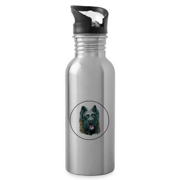 Holländischer Schäferhund Aquarell Kunst Illustration - Trinkflasche mit integriertem Trinkhalm - Lightsilver - Rechts