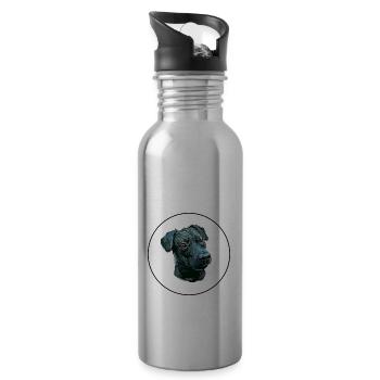 Patterdale Terrier Dog Watercolor Illustration - Water bottle with straw - silver - Right