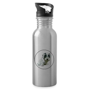 Sealyham Terrier Dog Watercolor Illustration - Water bottle with straw - silver - Right
