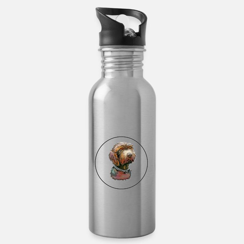 Pudelpointer Hund Aquarell Illustration - Trinkflasche mit integriertem Trinkhalm - Lightsilver