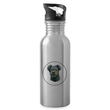 Pumi Hund Aquarell Farbe Illustration - Trinkflasche mit integriertem Trinkhalm - Lightsilver - Rechts