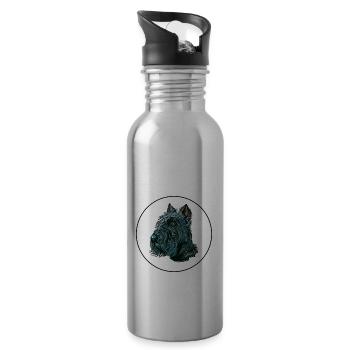 Scottish Terrier Hund Aquarell Illustration - Trinkflasche mit integriertem Trinkhalm - Lightsilver - Rechts